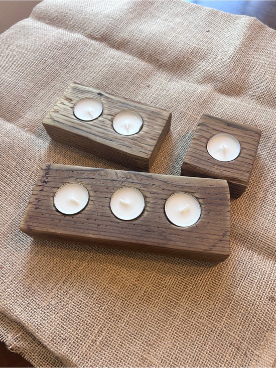 Other - Rustic Wooden Tea Light Candle Holder Set - Brown